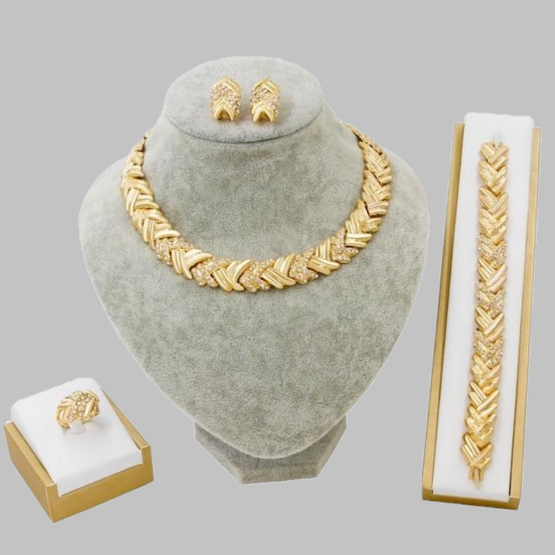 Women's Gold Jewelry Set Crystal Necklace