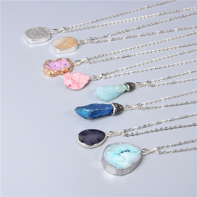 Natural Druzy Quartz Crystal Stone Necklace