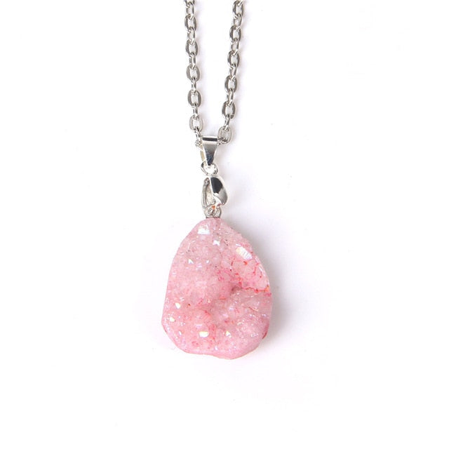 Natural Druzy Quartz Crystal Stone Necklace