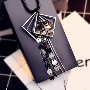 Women's Fashion Gray Crystal Long Necklace