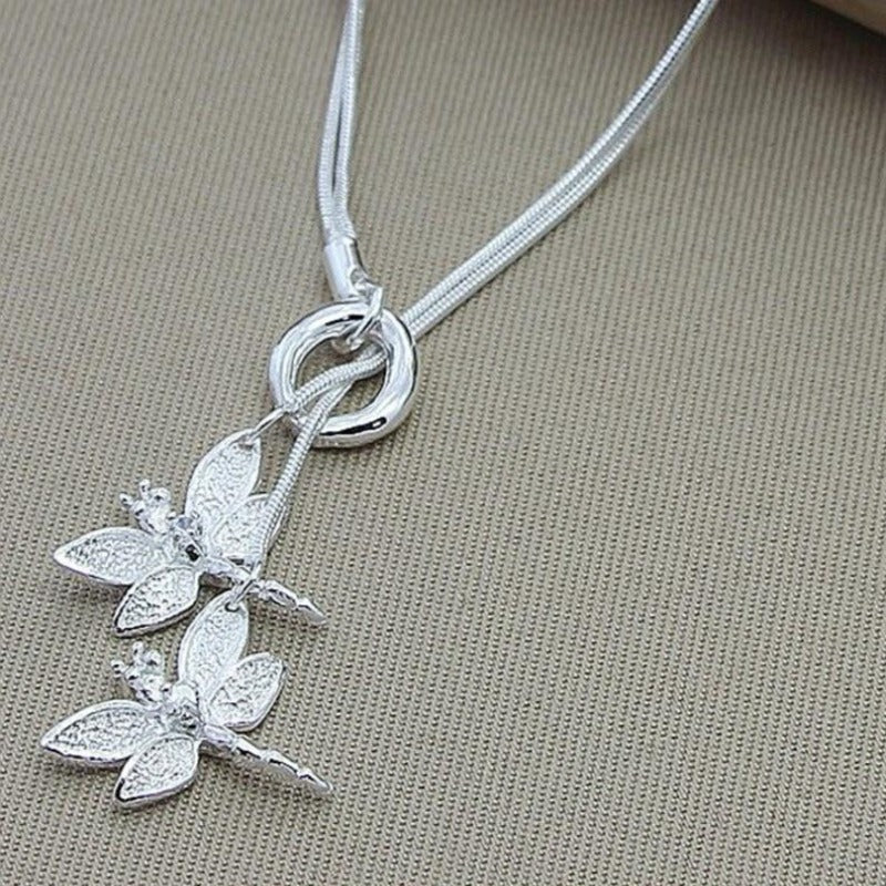 Women's Two Dragonfly Snake Chain Necklace