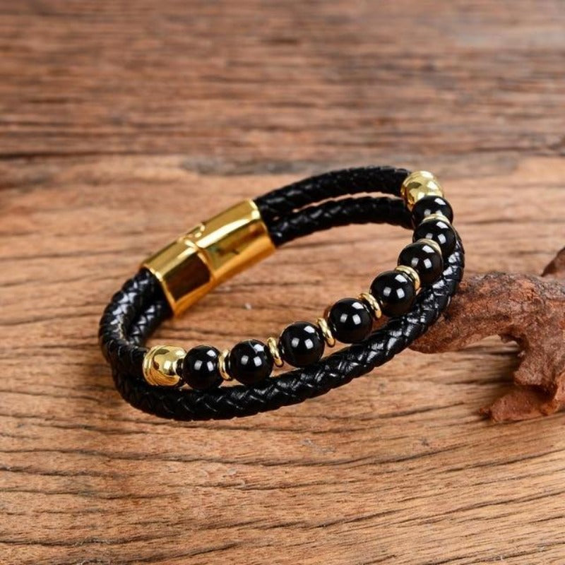 Men's Natural Stone Genuine Leather Bracelets