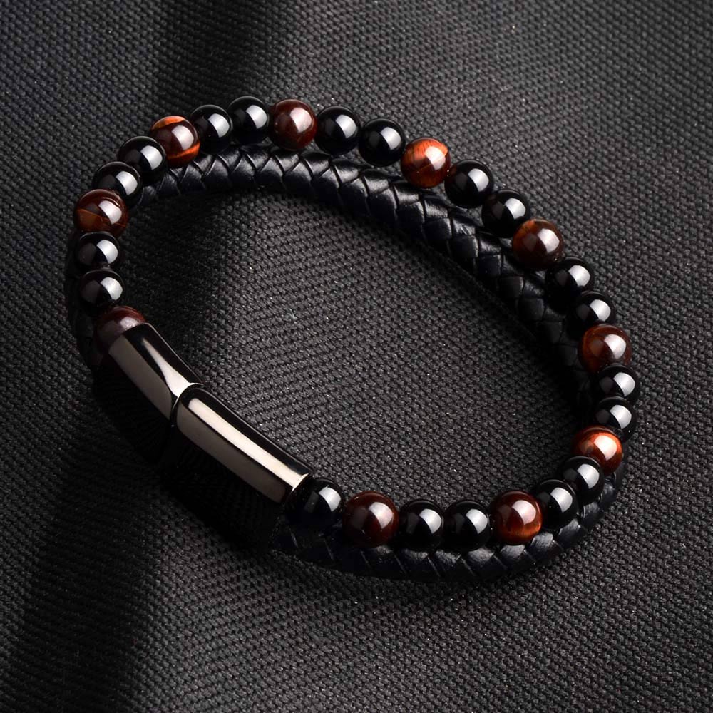 Men's Natural Stone Genuine Leather Bracelet