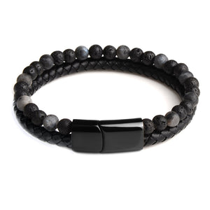 Men's Natural Stone Genuine Leather Bracelet