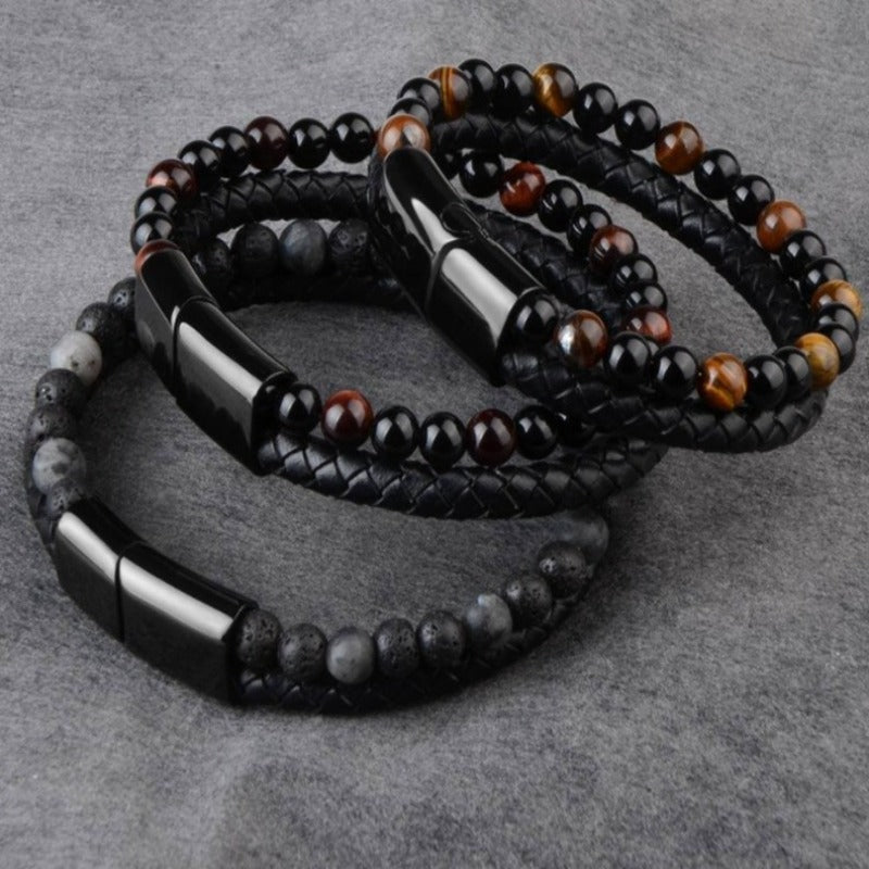 Men's Natural Stone Genuine Leather Bracelet