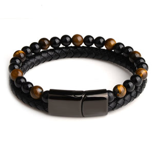 Men's Natural Stone Genuine Leather Bracelet