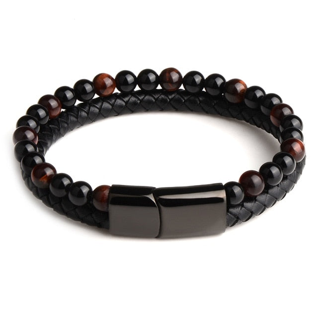 Men's Natural Stone Genuine Leather Bracelet