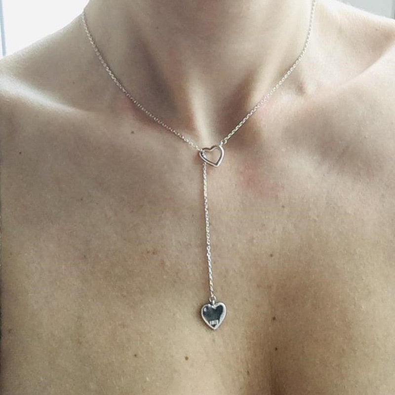 Women's Silver Double Heart Necklace