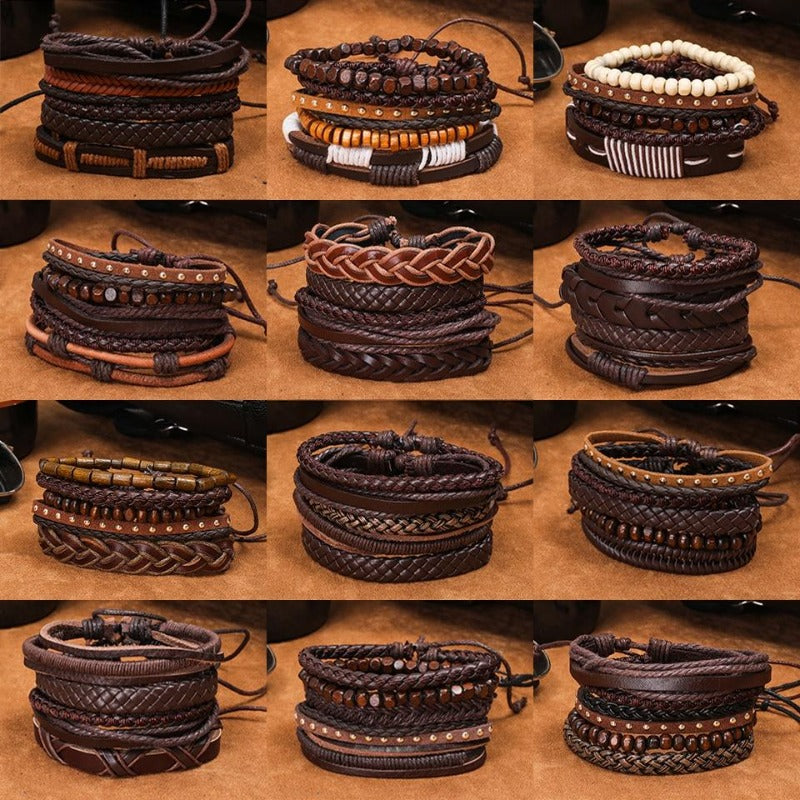 Men's Leather Wrap Bracelet Set