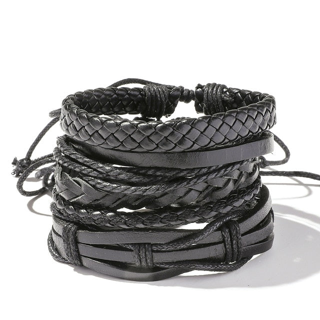 Men's Leather Wrap Bracelet Set