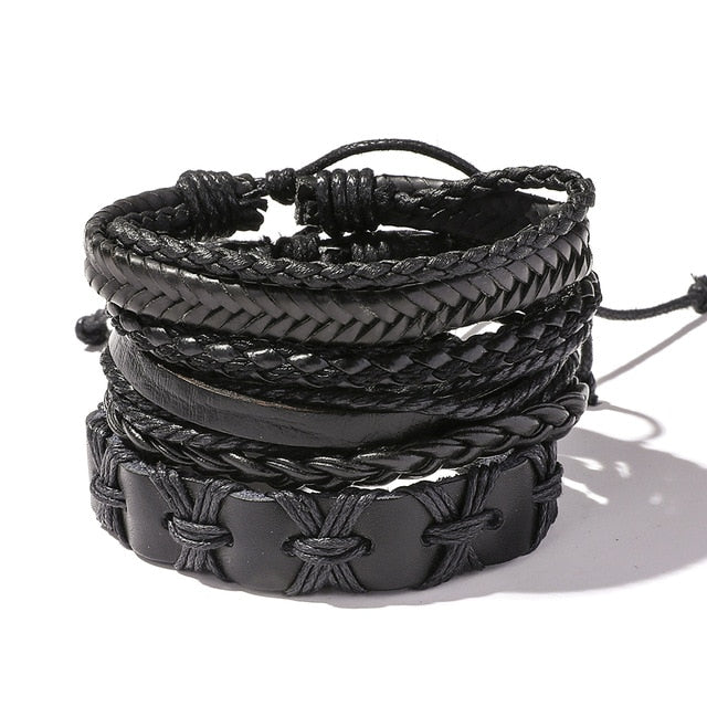 Men's Leather Wrap Bracelet Set