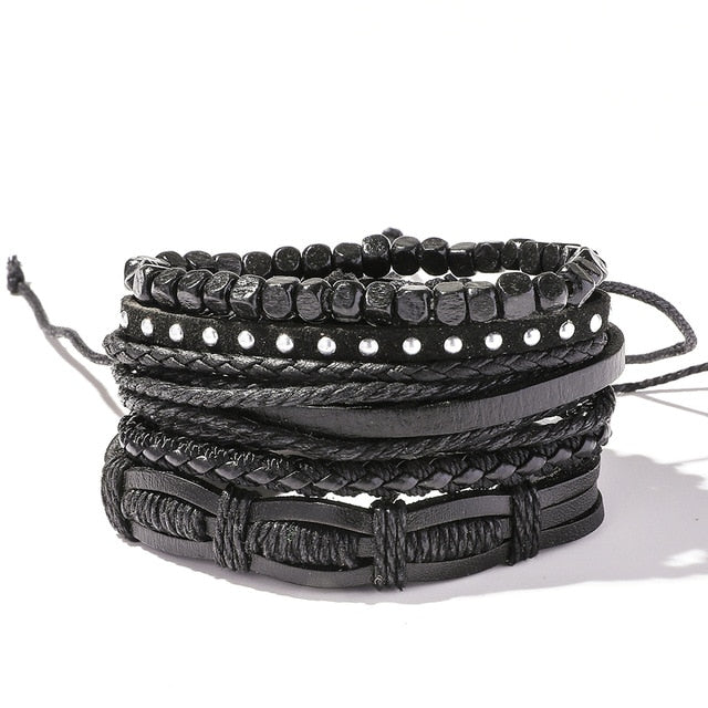 Men's Leather Wrap Bracelet Set