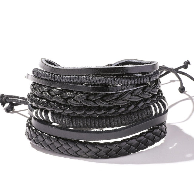 Men's Leather Wrap Bracelet Set