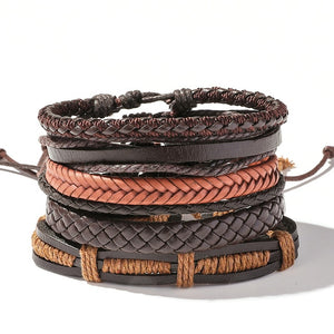 Men's Leather Wrap Bracelet Set