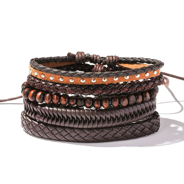 Men's Leather Wrap Bracelet Set