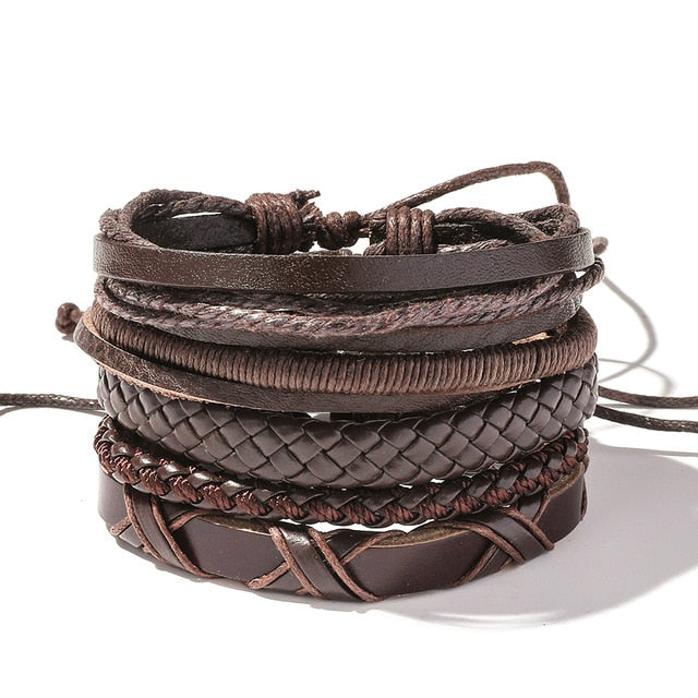 Men's Leather Wrap Bracelet Set