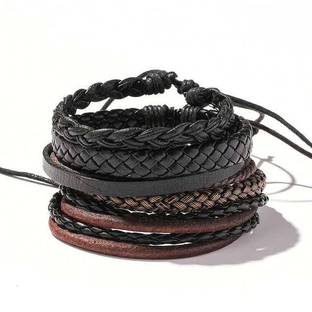 Men's Leather Wrap Bracelet Set