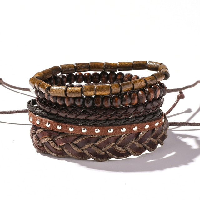 Men's Leather Wrap Bracelet Set