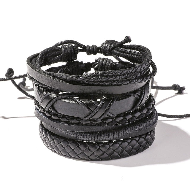 Men's Leather Wrap Bracelet Set