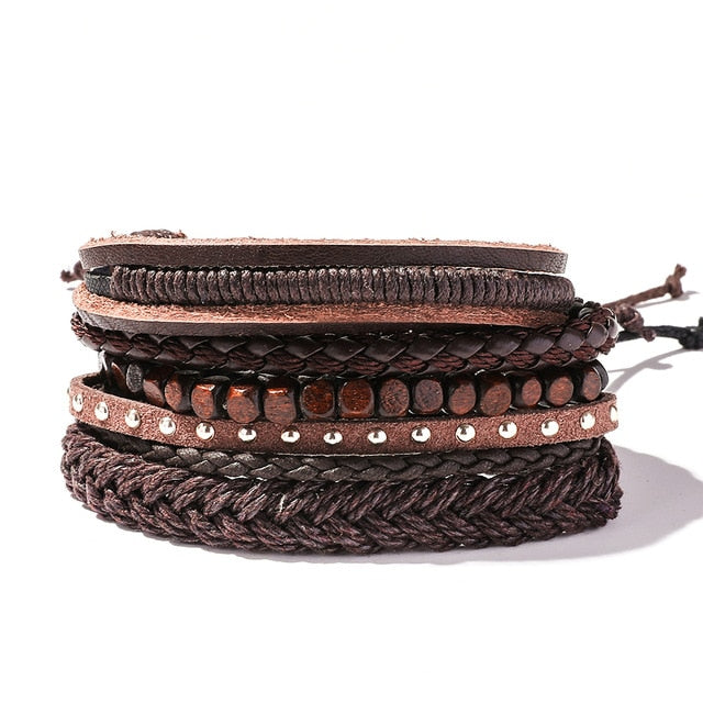 Men's Leather Wrap Bracelet Set