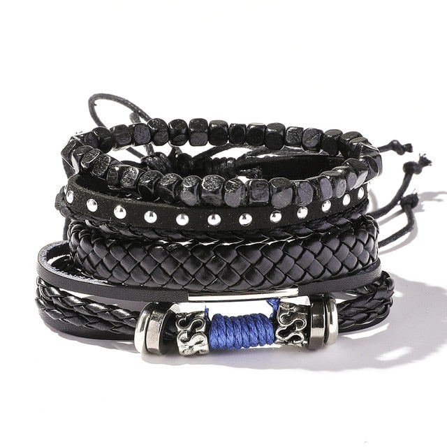 Men's Leather Wrap Bracelet Set