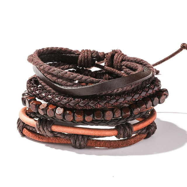 Men's Leather Wrap Bracelet Set