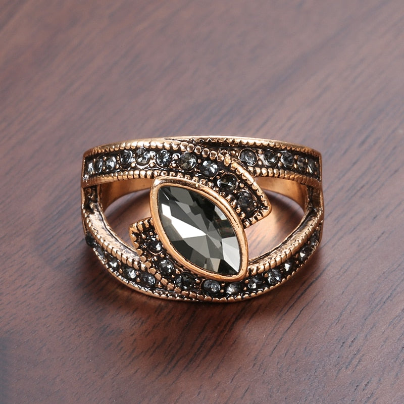 Antique Bohemian Ring With  Marque Cut Gem