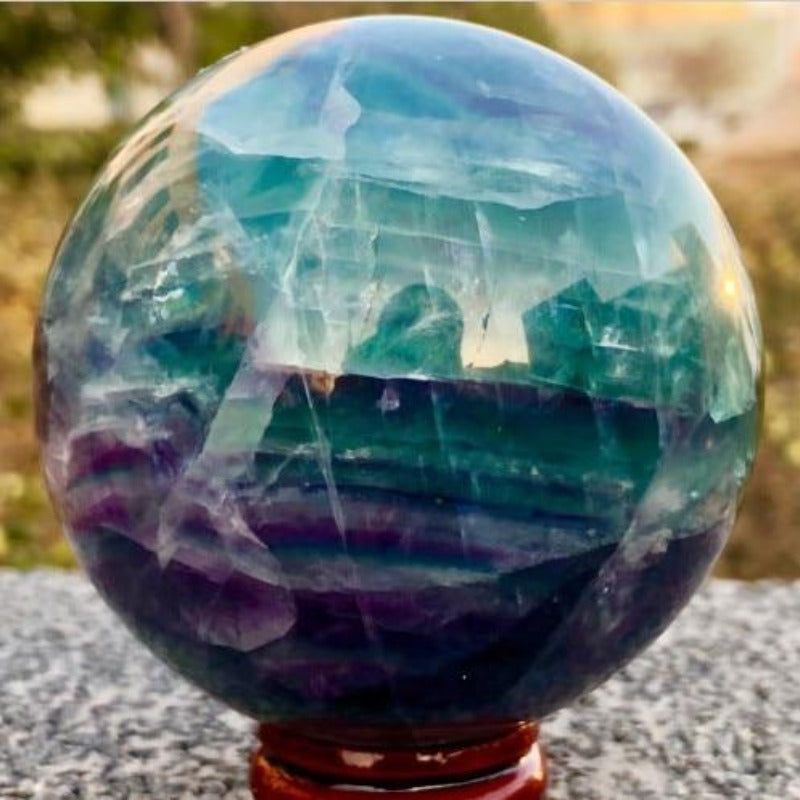 Natural Fluorite Quartz Crystal Sphere